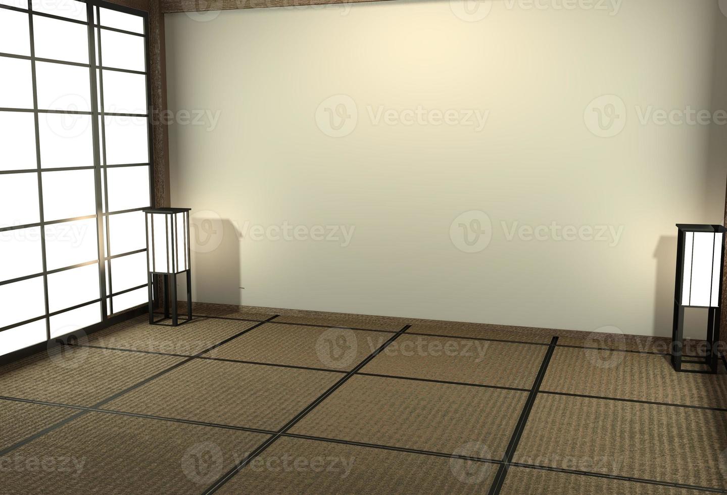 Leeres japanisches Wohnzimmer minimalistisches Design mit Tatami-Mattenboden und japanischer Shoji-Tür und Dekoration im japanischen Stil 3D-Rendering foto