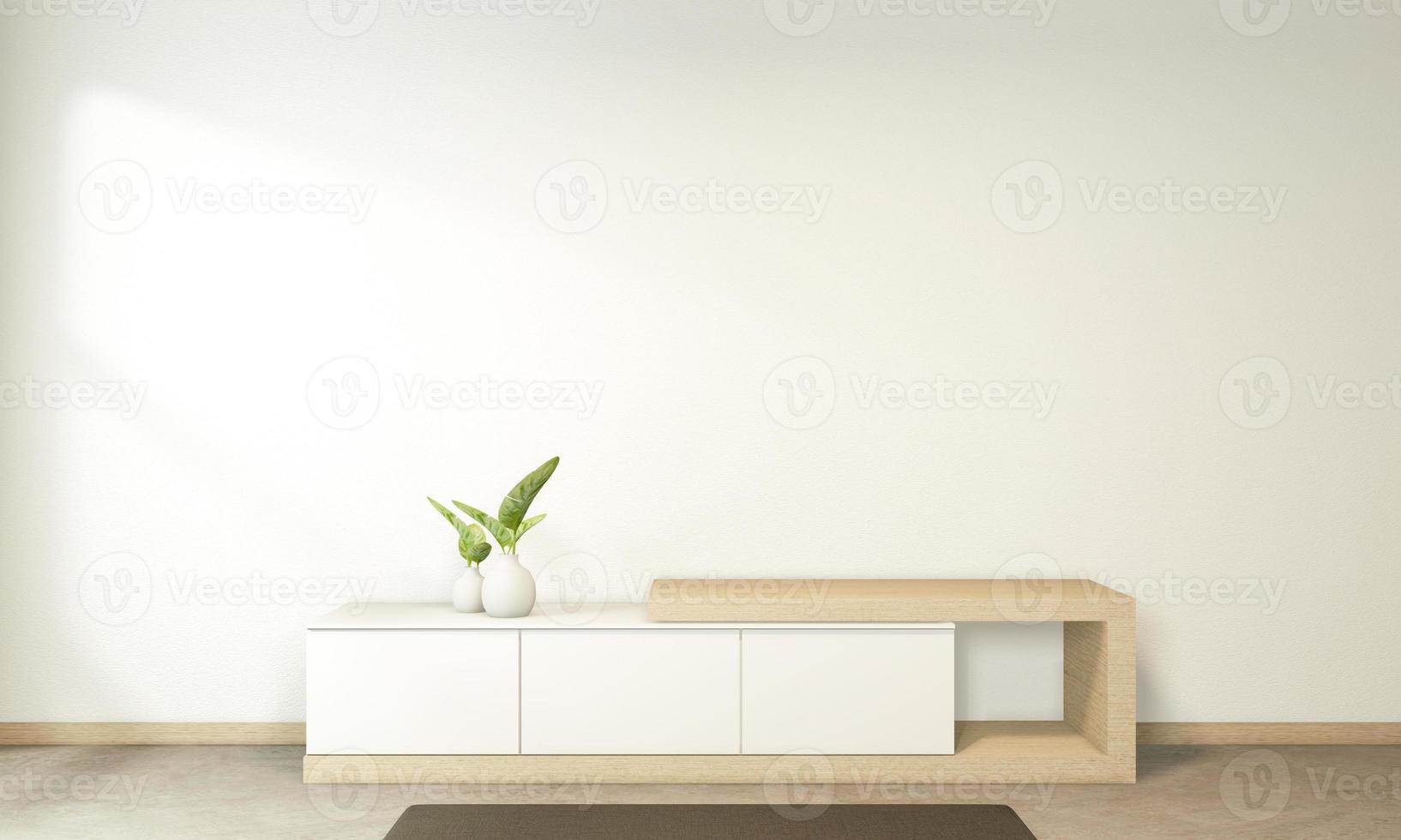 TV-Schrank im tropischen leeren Raum Japanisch - Zen-Stil, minimale Designs. 3D-Rendering foto