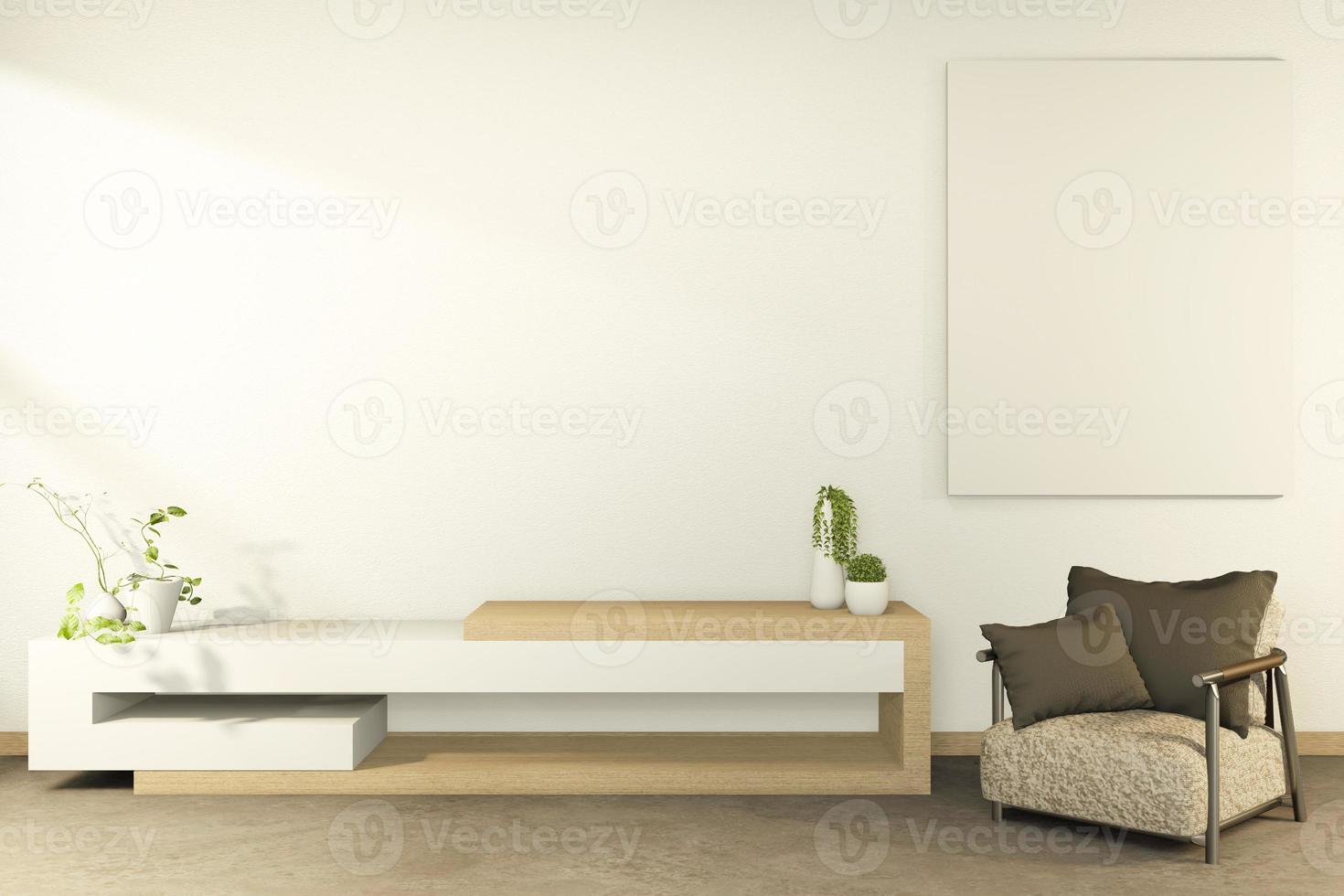 TV-Schrank im tropischen leeren Raum Japanisch - Zen-Stil, minimale Designs. 3D-Rendering foto