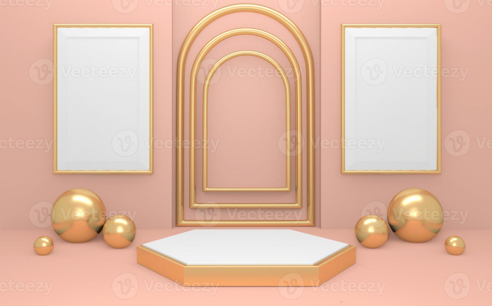 minimalistisches Modell des rosa Podiums für die Podiumsanzeige. 3D-Rendering foto
