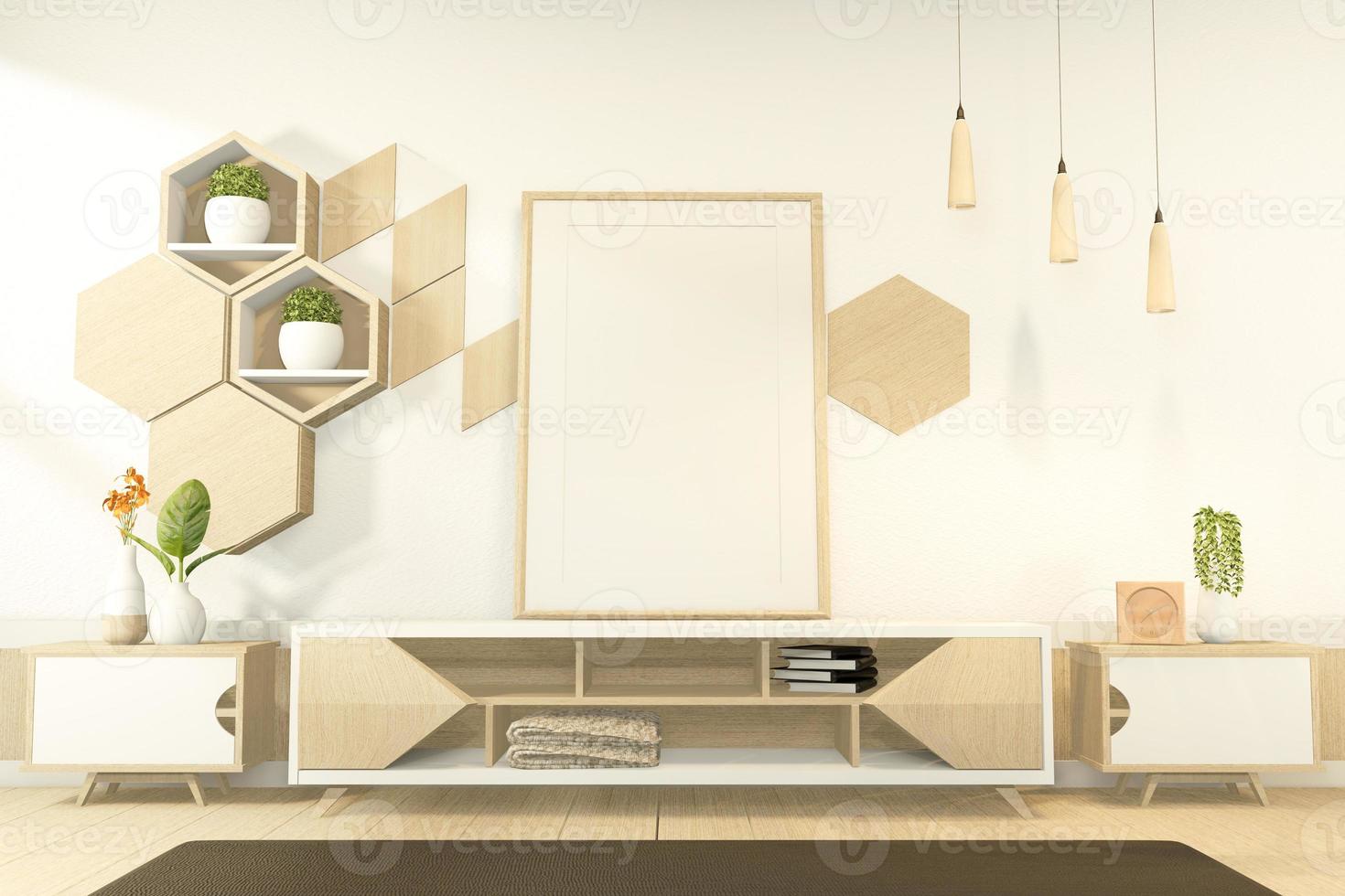 tropischer stil - japanisches zimmerinterieur - minimalistisches design. 3D-Rendering foto