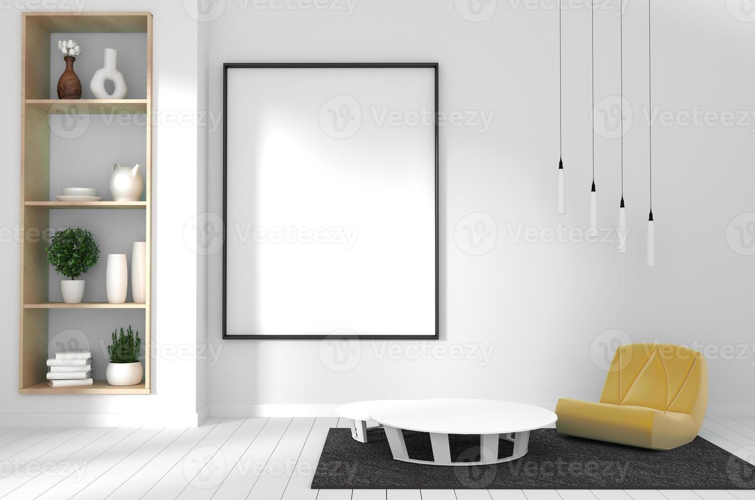 Mock-up-Posterrahmen im japanischen Hipster-Interieur. 3D-Rendering foto