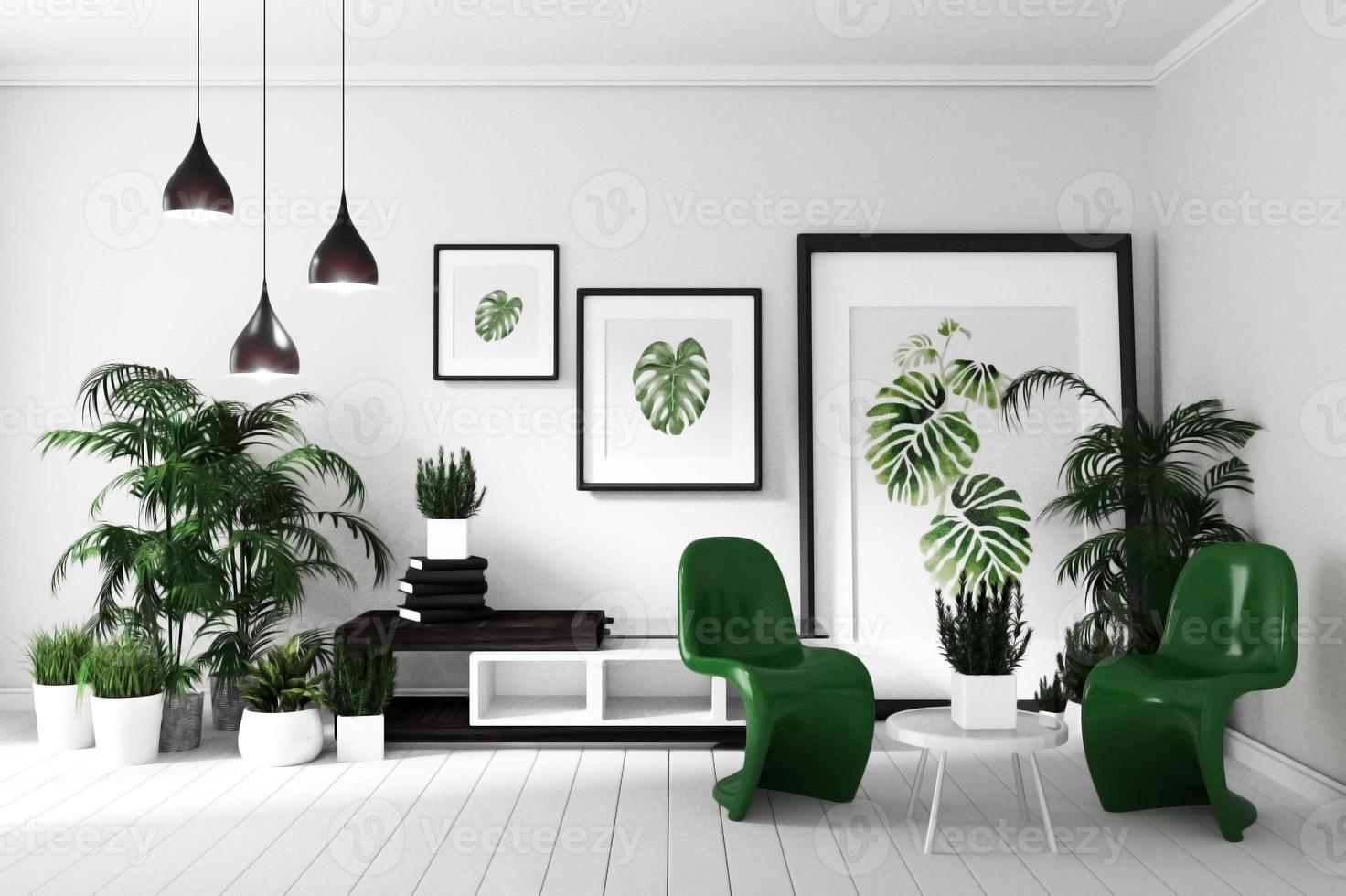 tropisches modernes wohnzimmerinterieur. 3D-Rendering foto