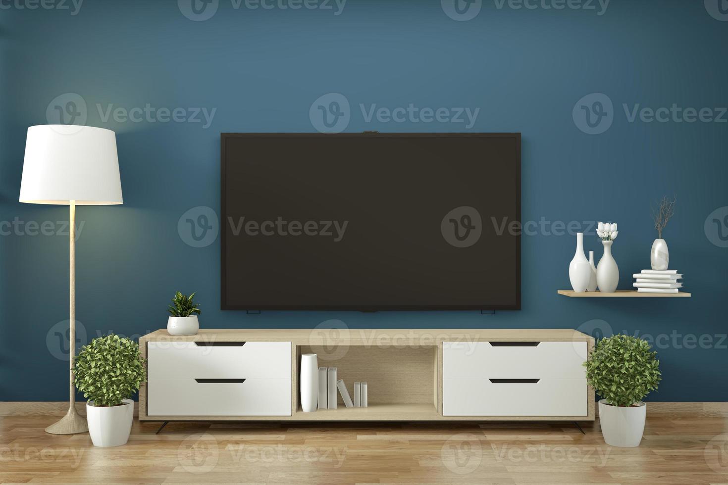 TV-Schrank in Zen modernes leeres Zimmer janapese minimale Designs, 3D-Rendering foto