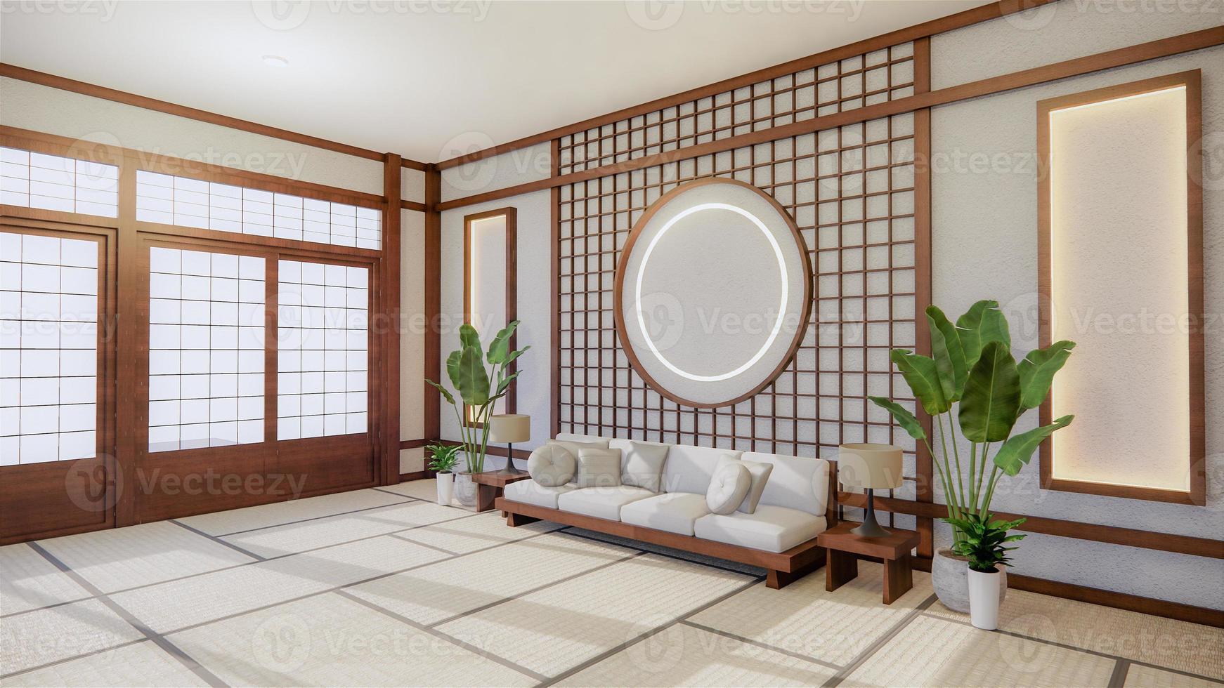 Sofa im japanischen Stil auf Raum Japan und der weiße Hintergrund bietet ein Fenster zum Bearbeiten. 3D-Rendering foto