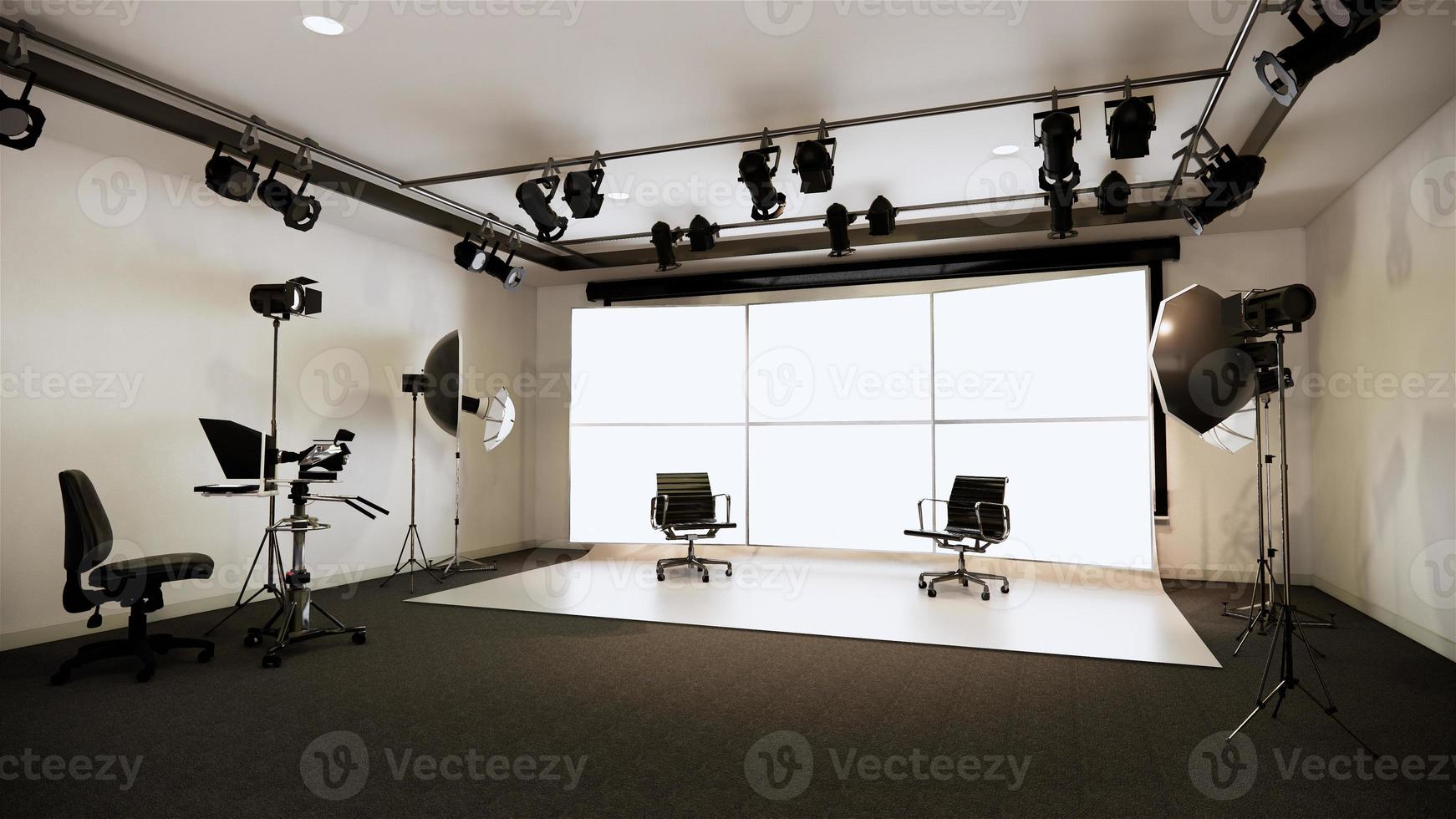 Studio - modernes Filmstudio mit weißer Leinwand. 3D-Rendering foto