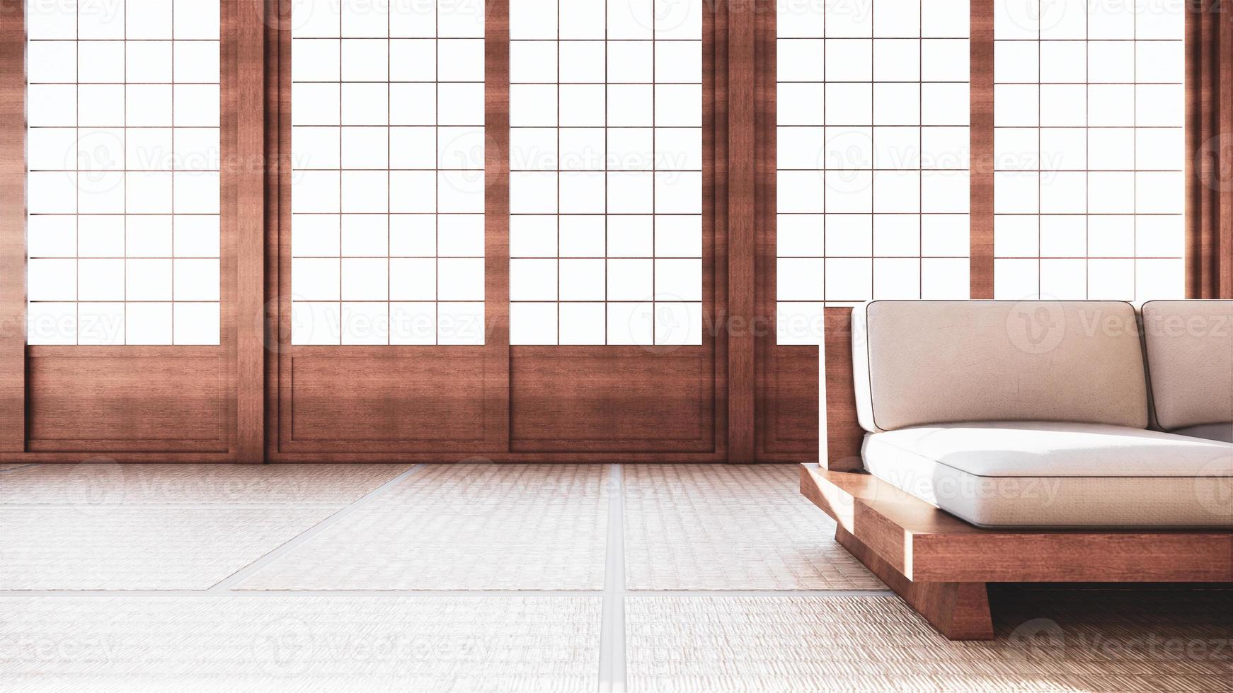 Sofa im japanischen Stil auf Raum Japan und der weiße Hintergrund bietet ein Fenster zum Bearbeiten. 3D-Rendering foto