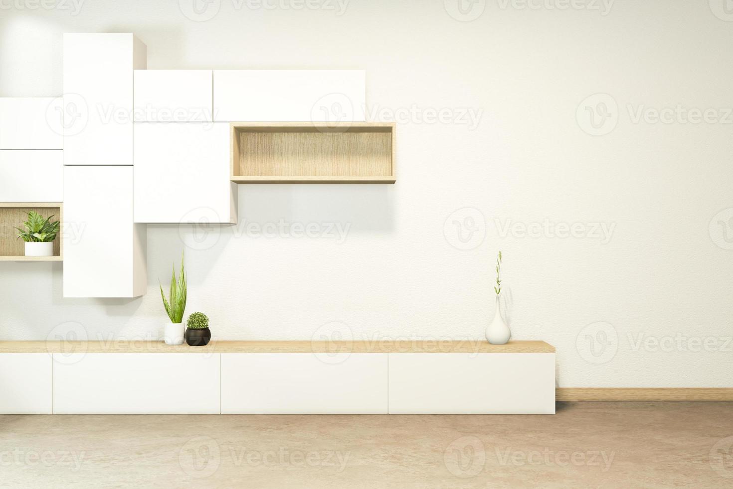 TV-Schrank im tropischen leeren Raum Japanisch - Zen-Stil, minimale Designs. 3D-Rendering foto