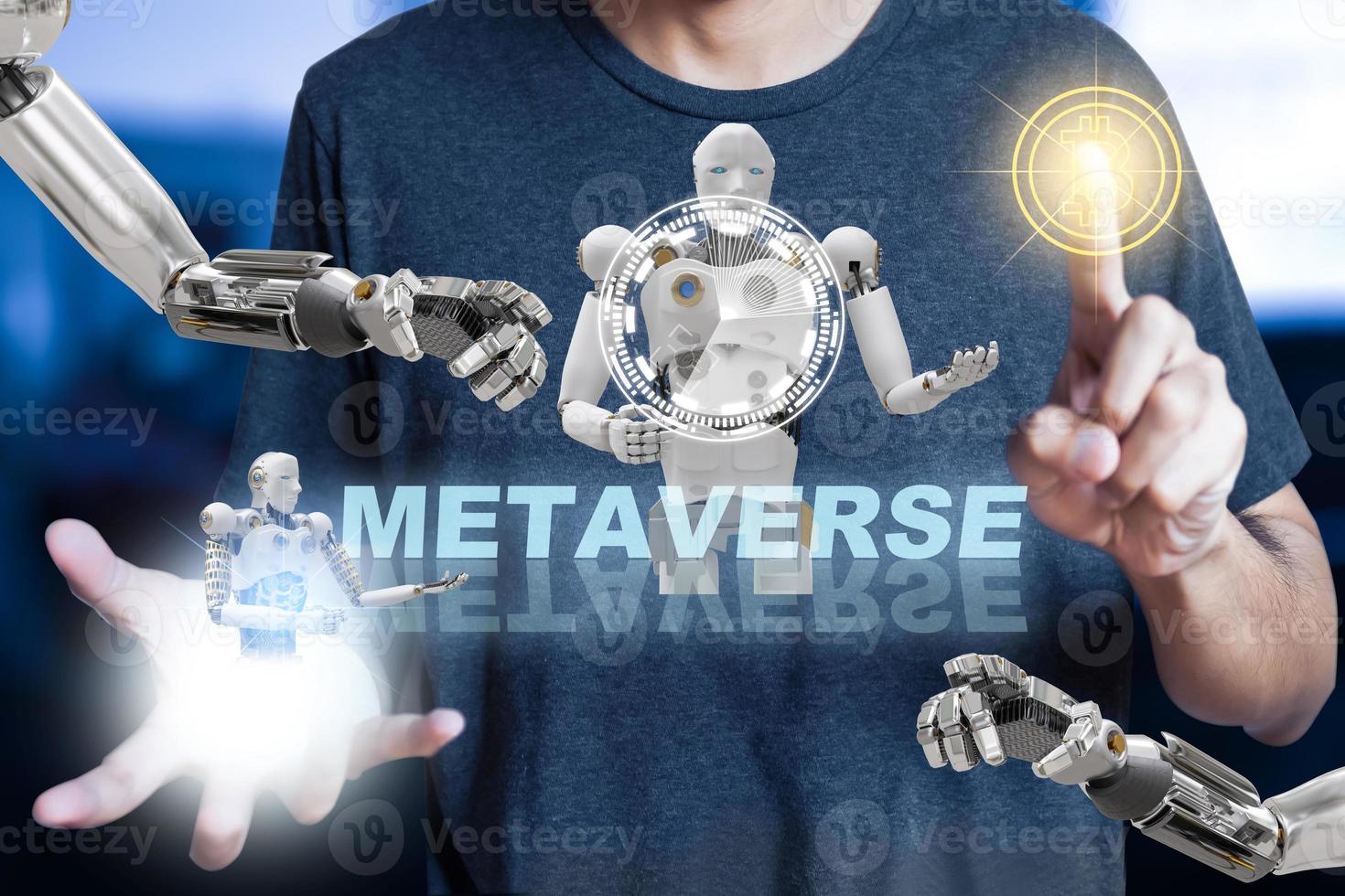 Roboter-Community-Metaverse für VR-Avatar-Reality-Spiel virtuelle Realität von Menschen Blockchain verbinden Technologieinvestitionen, Geschäftslebensstil foto