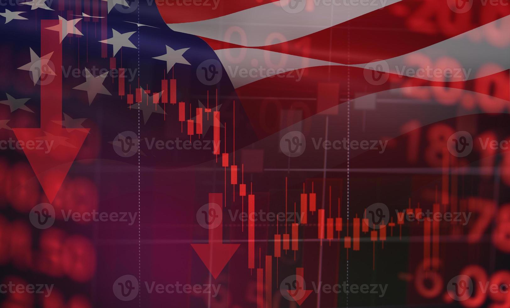 Business Candle Stick Diagramm der Börse USA Rezession Wirtschaft Aktiencrash Roter Markt Handelskrieg Wirtschaftswelt Finanzen - Unternehmensaktienkrise und Märkte nach unten Coronavirus oder Covid-19 foto