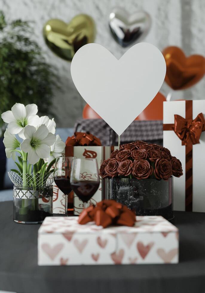 Geschenkbox über Valentinstag, 3D-Stil. foto