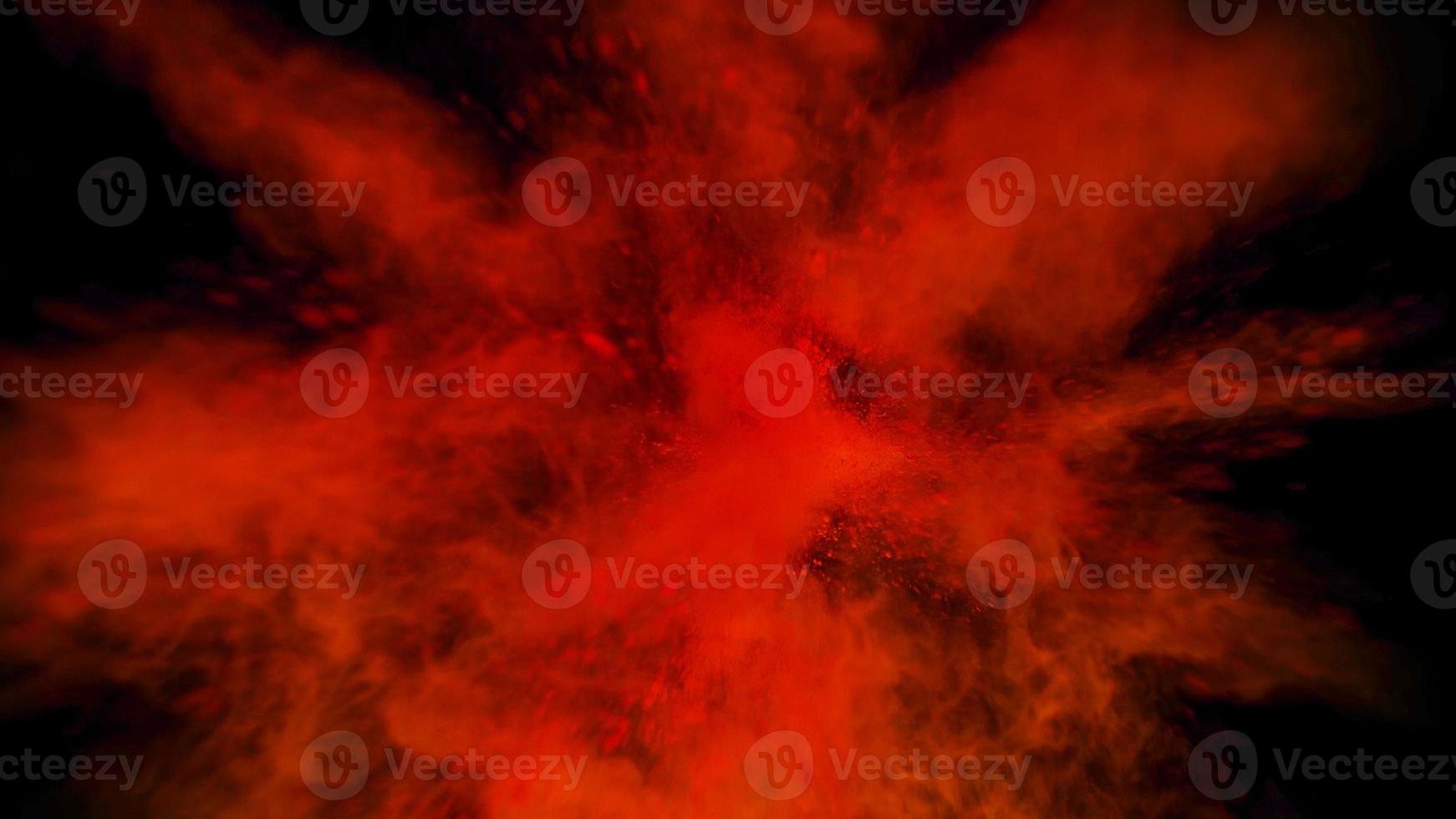 hellrote bunte Pulverexplosion farbiger Wolkenstaub explodiert auf Schwarz foto