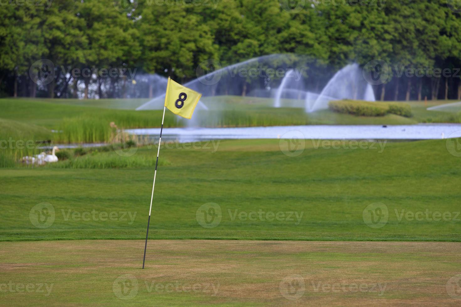 ein Häkchen auf dem Golfplatz markiert ein weiteres Loch. foto