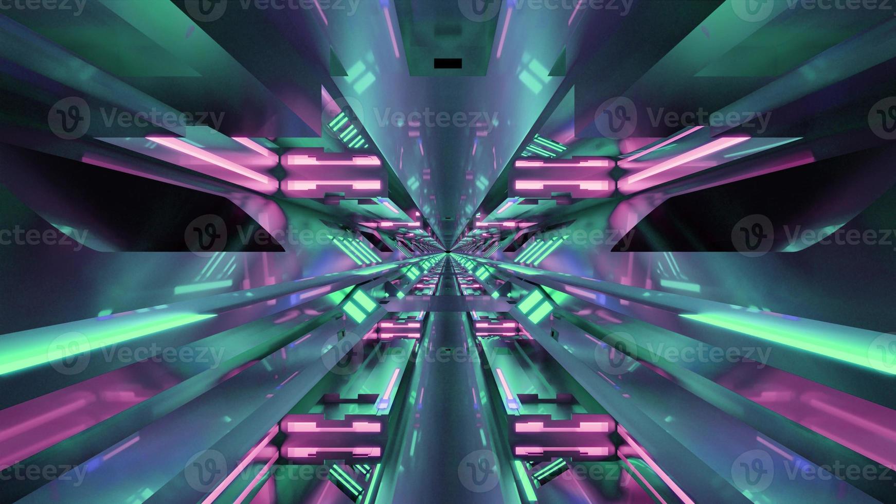 Neontunnel mit reflektierenden Wänden 4k uhd 3d illustration foto