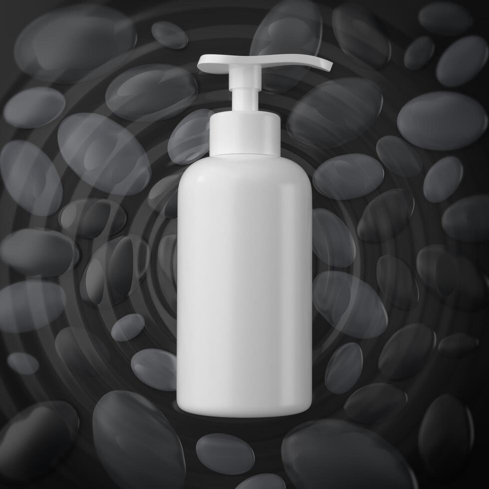 Pumpflasche für Creme oder Parfüm auf schwarzem Hintergrund. foto