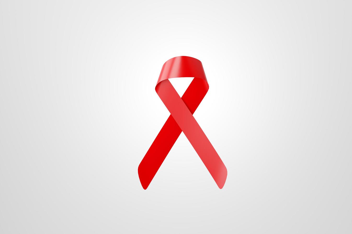 Welt-Aids-Tagesbewusstseinsband-Plakatbanner, rotes Bandsymbol auf weißem Hintergrund mit Kopienraum. Gesundheits- und medizinisches Konzept. 3D-Darstellung. foto