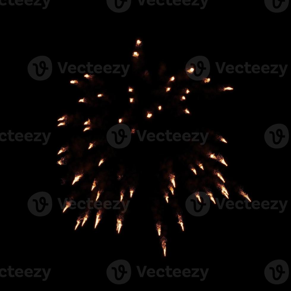 Orangefarbenes Feuerwerk, das in die Luft platzt, erhellt den Himmel mit einem schillernden Display und farbenfrohen Feuerwerksfestivals auf Schwarz. foto