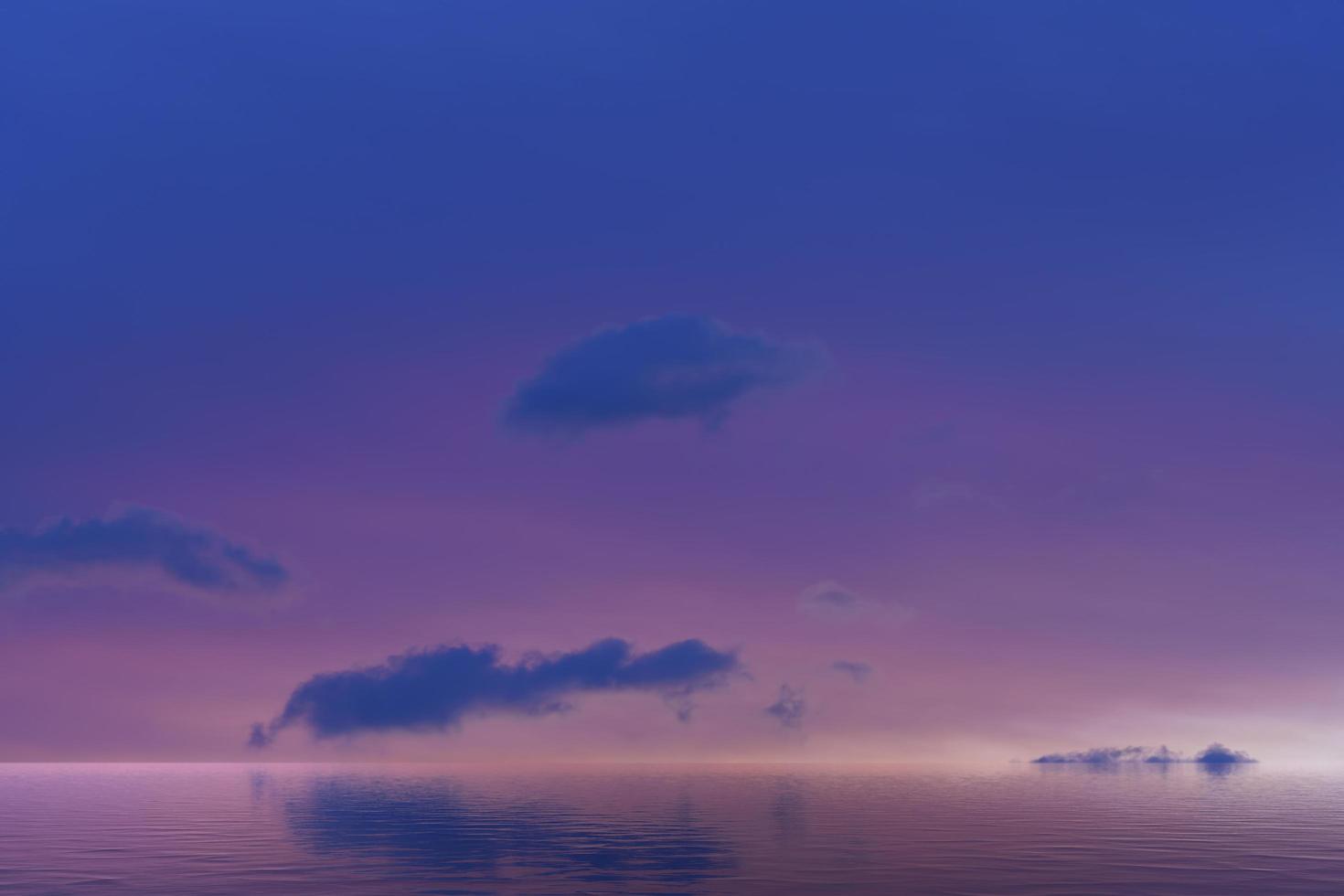 Seestück mit Wasseroberfläche unter violettem Himmel foto