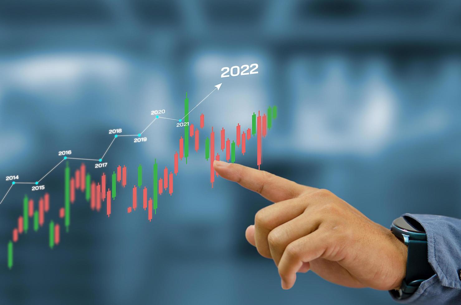 2022 Neujahr Candlestick Graph Chart Autohandel, Business Finance Investment Börsenkonzept Hintergrund. foto
