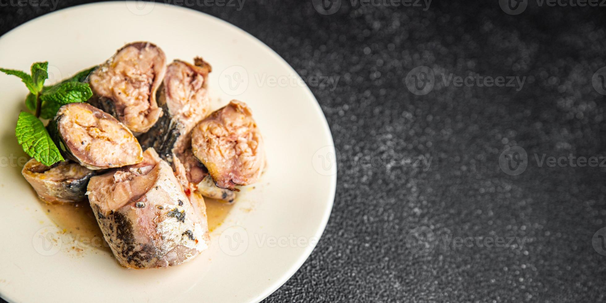 Makrele Fischkonserven Meeresfrüchte gesunde Mahlzeit Hintergrund foto