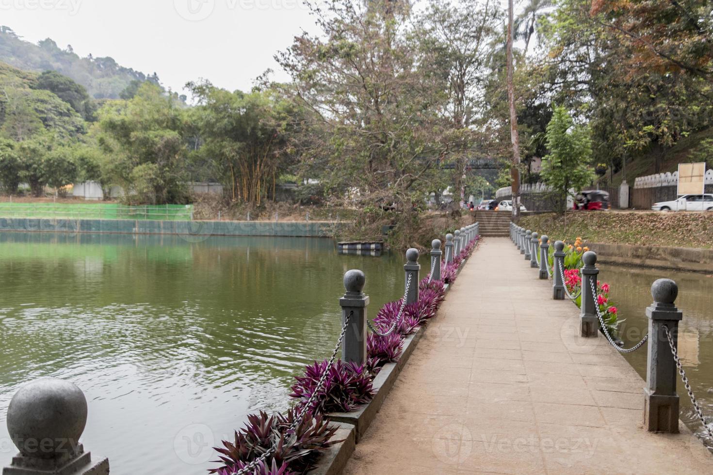 Brücke und Fluss, Kandy Sri Lanka mit Blumen und Natur. foto