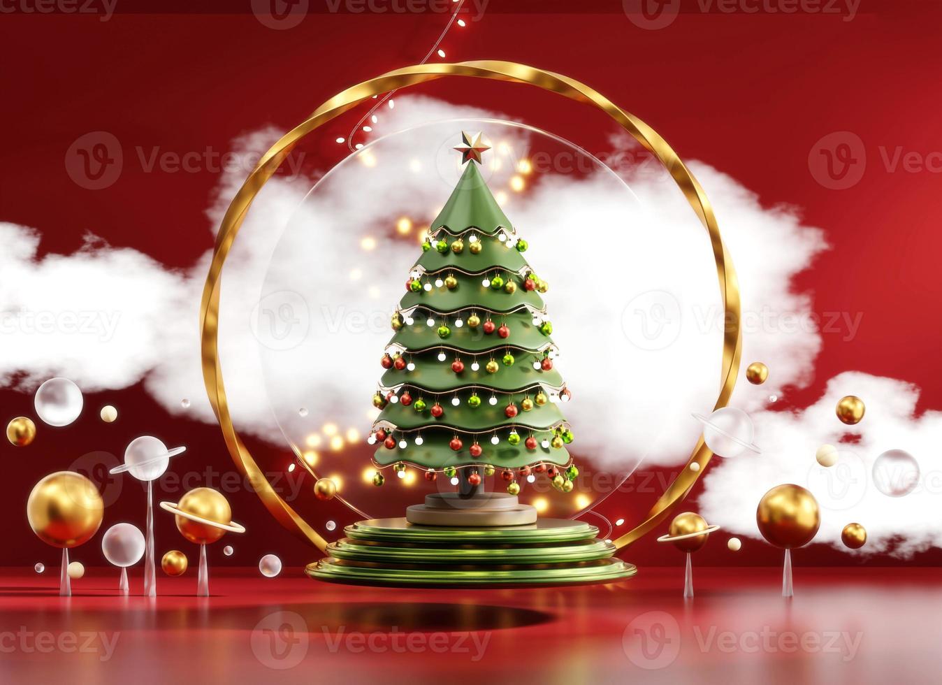 Frohe Weihnachten-Event-Produkt-Display-Podest mit Dekoration Hintergrund 3D-Rendering foto