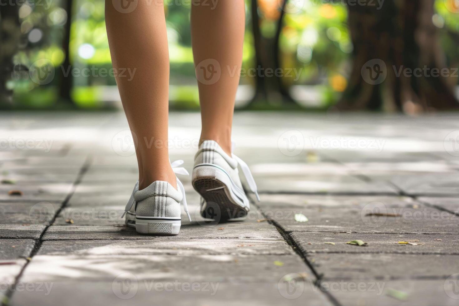 schließen oben von Mädchen Beine im Turnschuhe Gehen draußen. foto