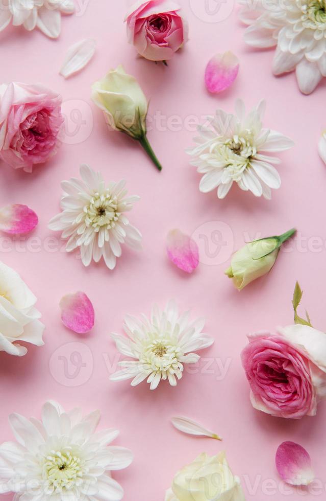 rosa und weiße Blumen auf rosa Hintergrund. foto