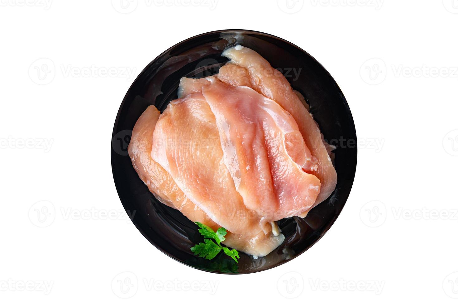 rohe Hühnerstreifen Brustscheiben Geflügelfleisch Mahlzeit Diät Snack Hintergrund foto