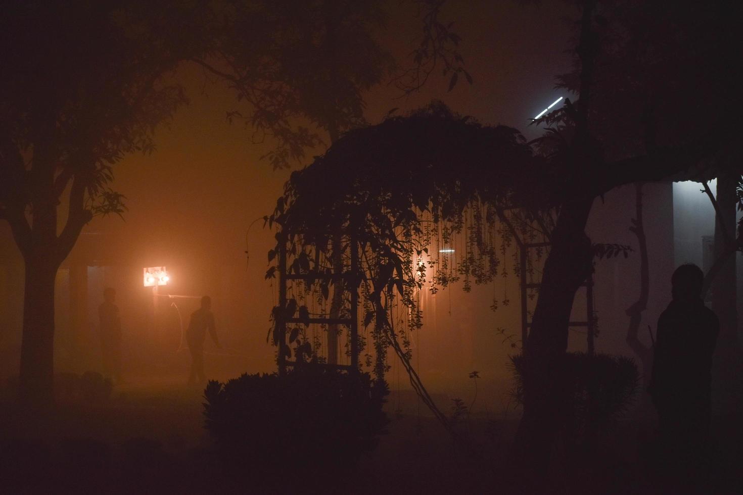 Winter dichter Nebel im Dorf foto