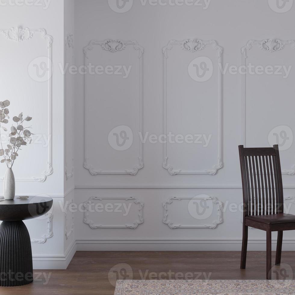 klassisches wohnzimmer mit weißer wand und leiste. 3D-Rendering foto