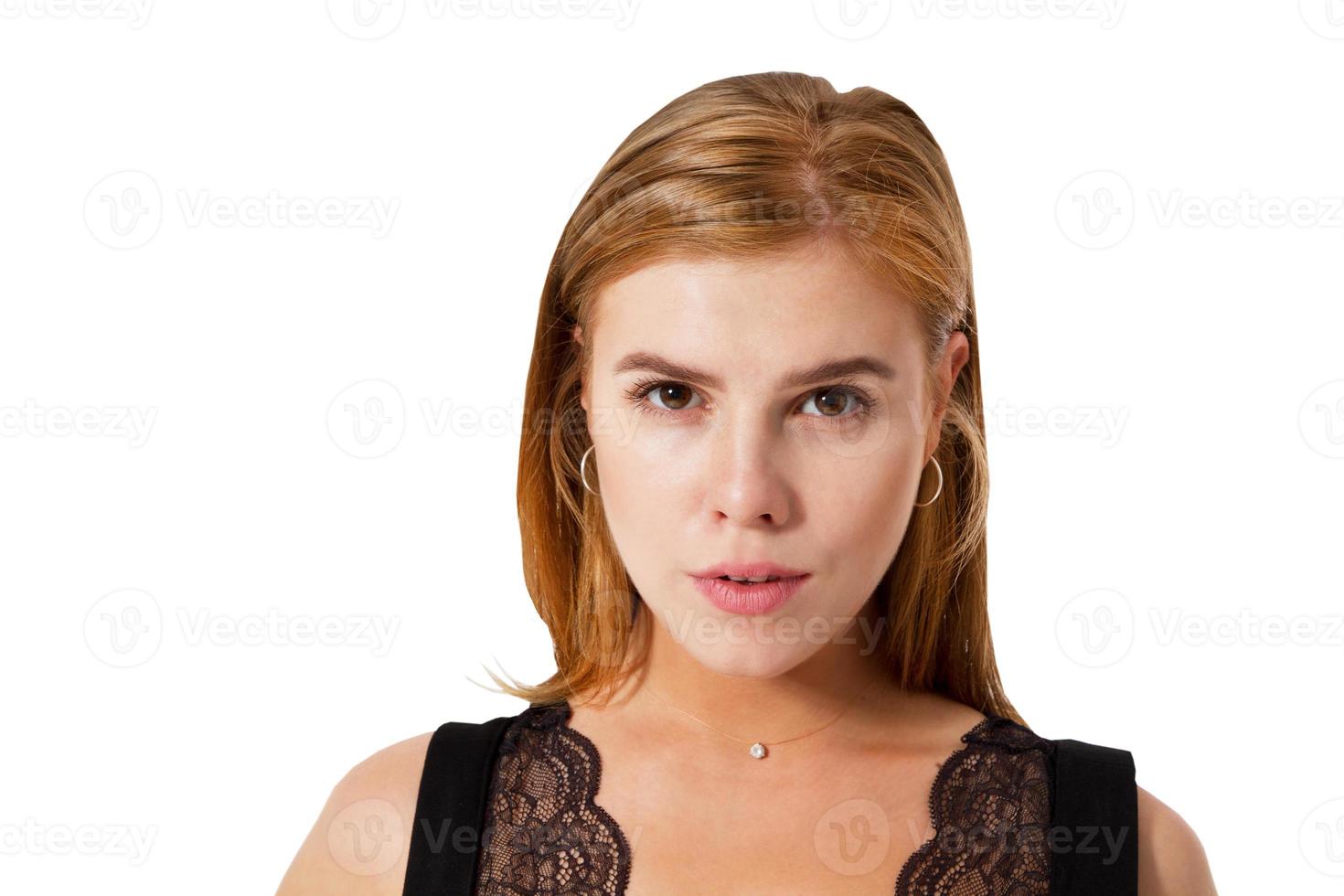 schöne Frau Gesicht auf weißem Hintergrund Textfreiraum foto