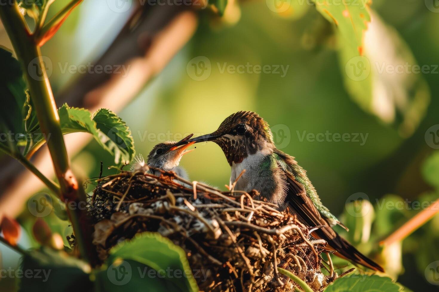 das summend Vogel im das Nest foto