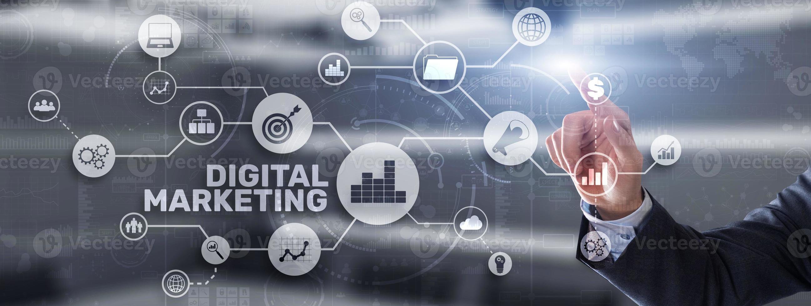 Konzept der digitalen Marketingtechnologie. gezieltes und interaktives Marketing. Suchmaschinen-Optimierung foto