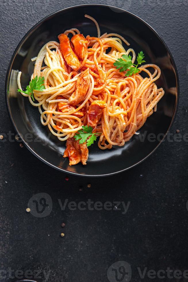 Spaghetti Nudeln Fleisch Tomatensauce Essen Hintergrund foto