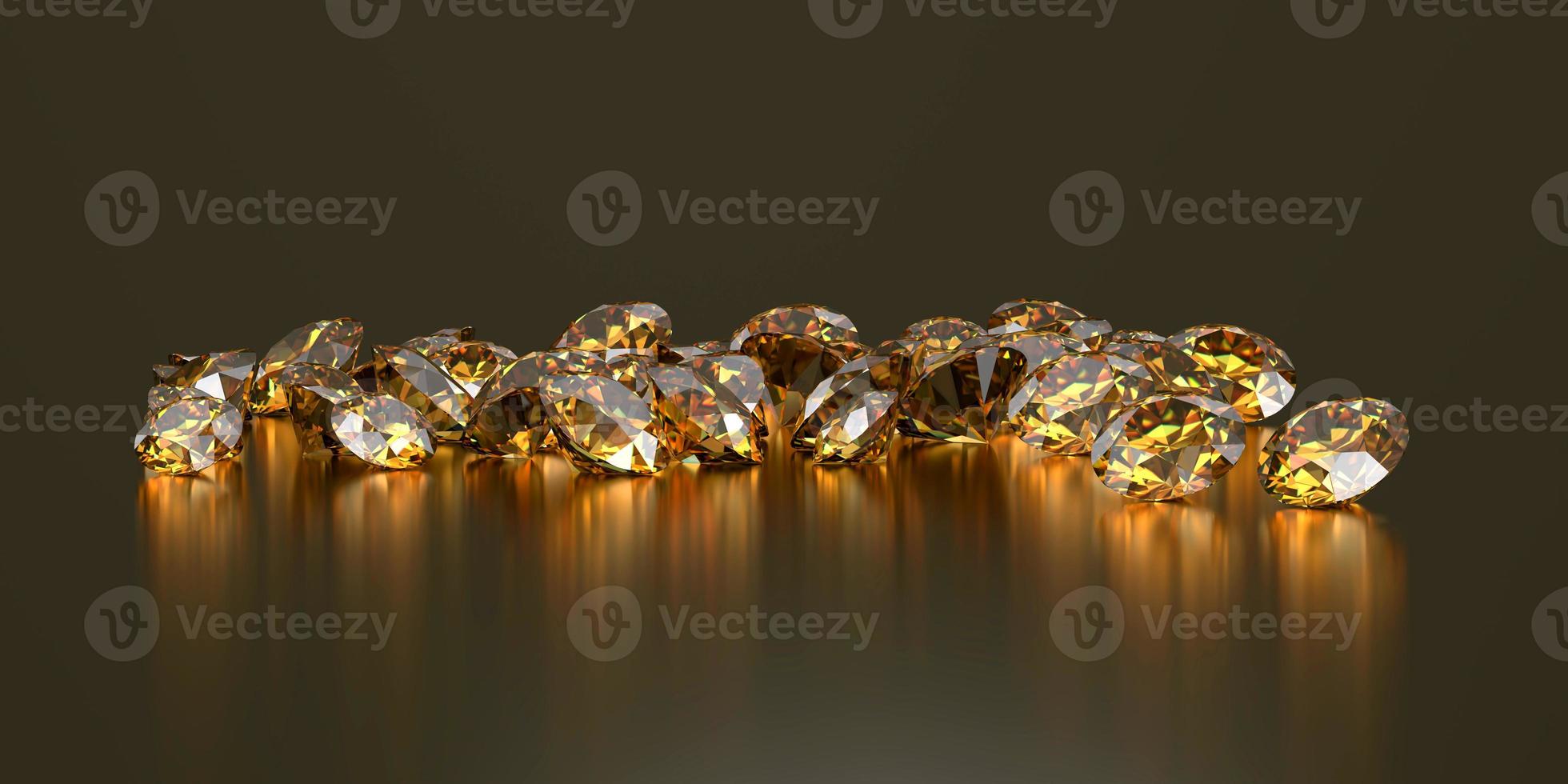 runder Diamanttopas-Edelstein auf dunklem glänzendem Hintergrund 3D-Rendering platziert foto