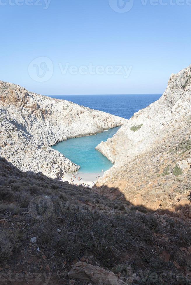 Sandstrand, die Bucht des Teufels, die Insel Kreta. foto