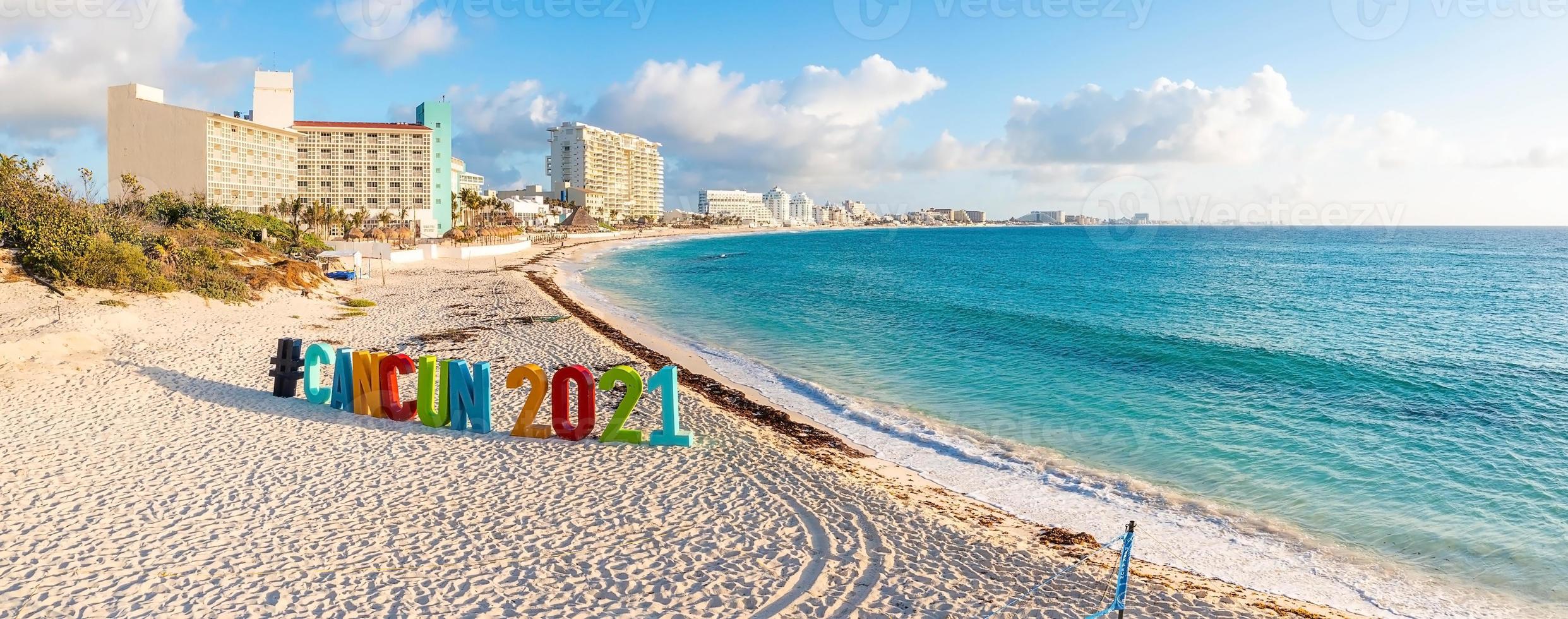 Blick auf das Zeichen von Cancun 2021 foto