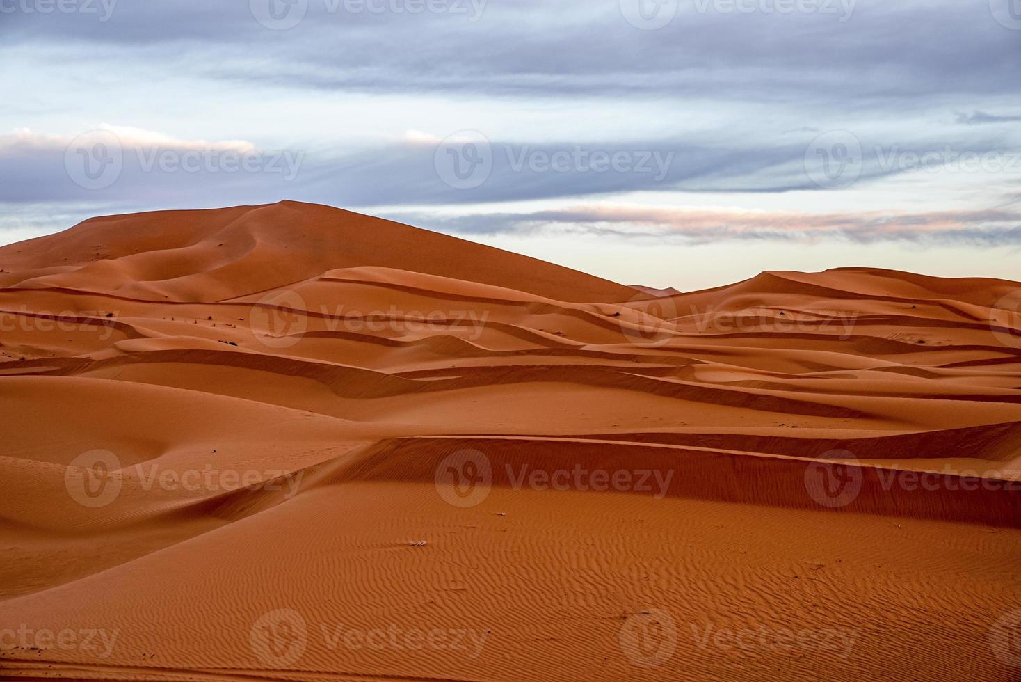 erstaunliche Aussicht auf Sanddünen mit Wellenmuster in der Wüste gegen bewölktem Himmel foto