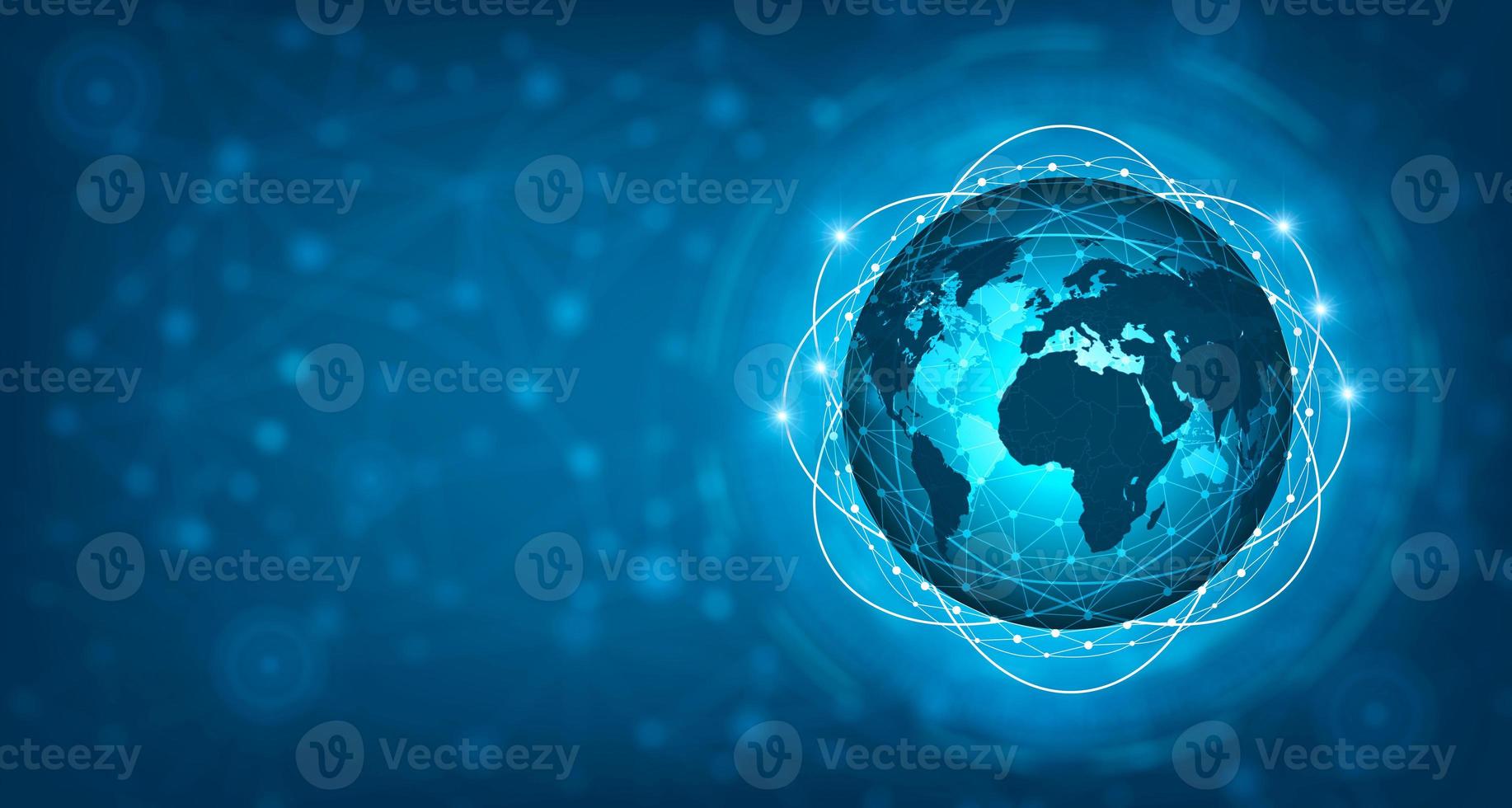 Netzwerk globales Erdkommunikationsnetzwerk Karte der Welt blaue Karte dunkelblaue Hintergrundkarte Weltvektor globales Logistiknetzwerk foto