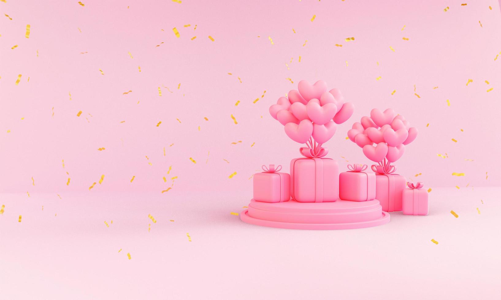 3D-Render-Valentinstag-Podium mit Geschenk-Geschenk-Liebe-Hintergrund foto