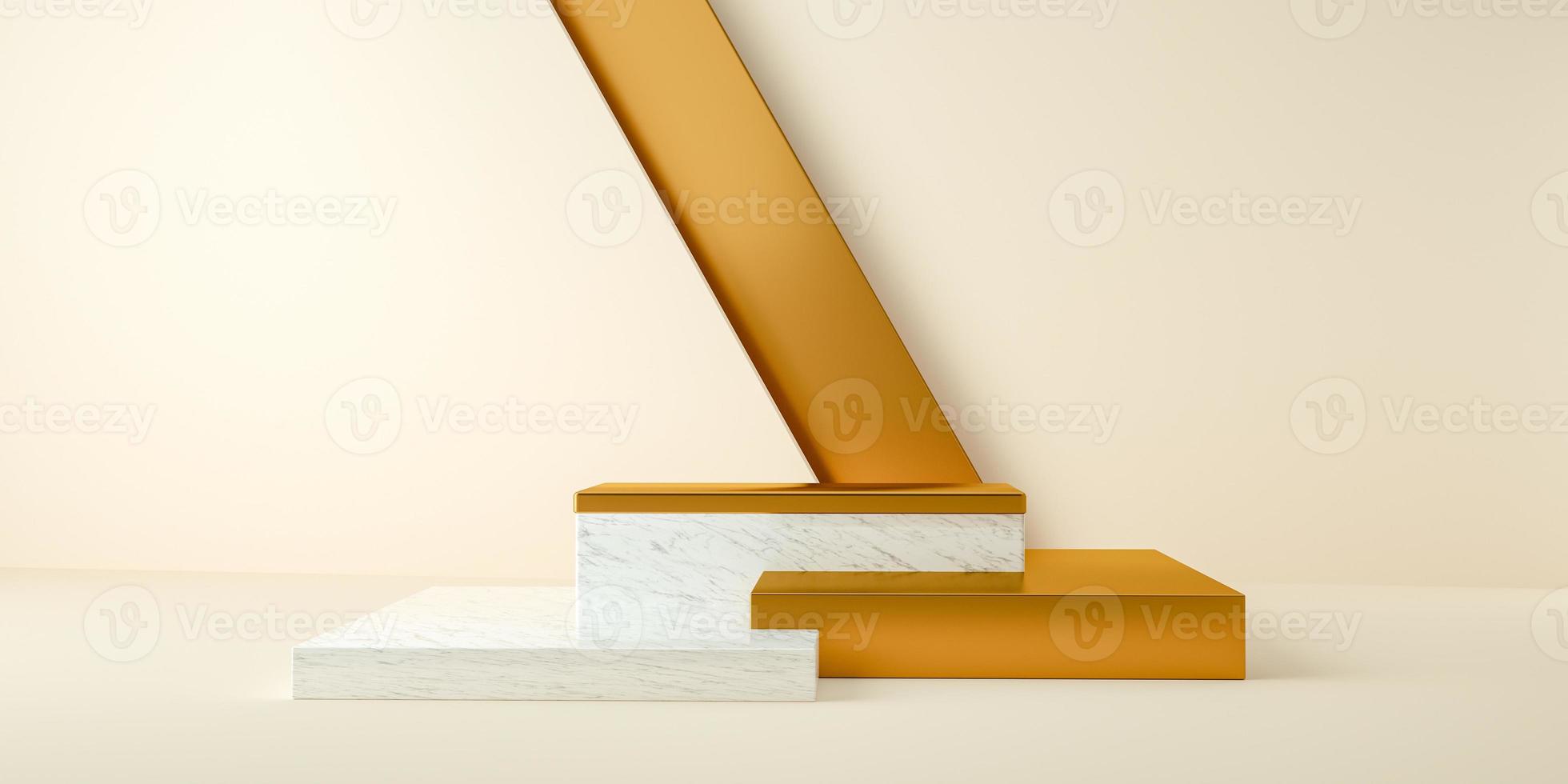 3D-Rendering, abstrakter und moderner minimalistischer Hintergrund mit weißem Marmor und Gold. leere Plattform foto