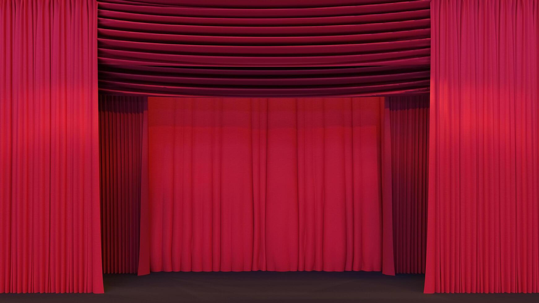 Abstrakter Hintergrund des roten Bühnenvorhangs, 3D-Darstellung foto