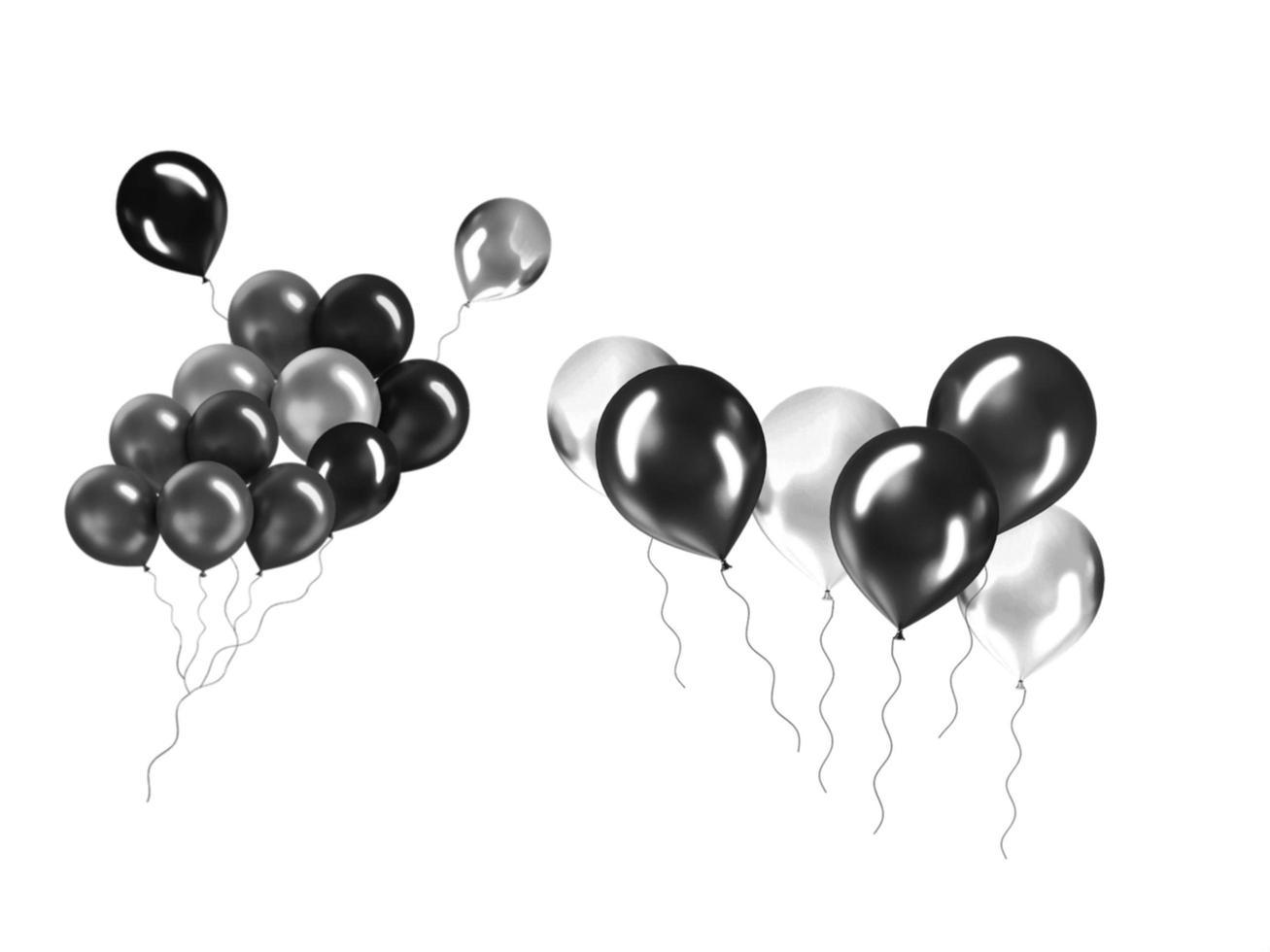 schwarzer freitag luftballons hintergrund. Sammlung realistischer Luftballons in Schwarz und Silber. foto