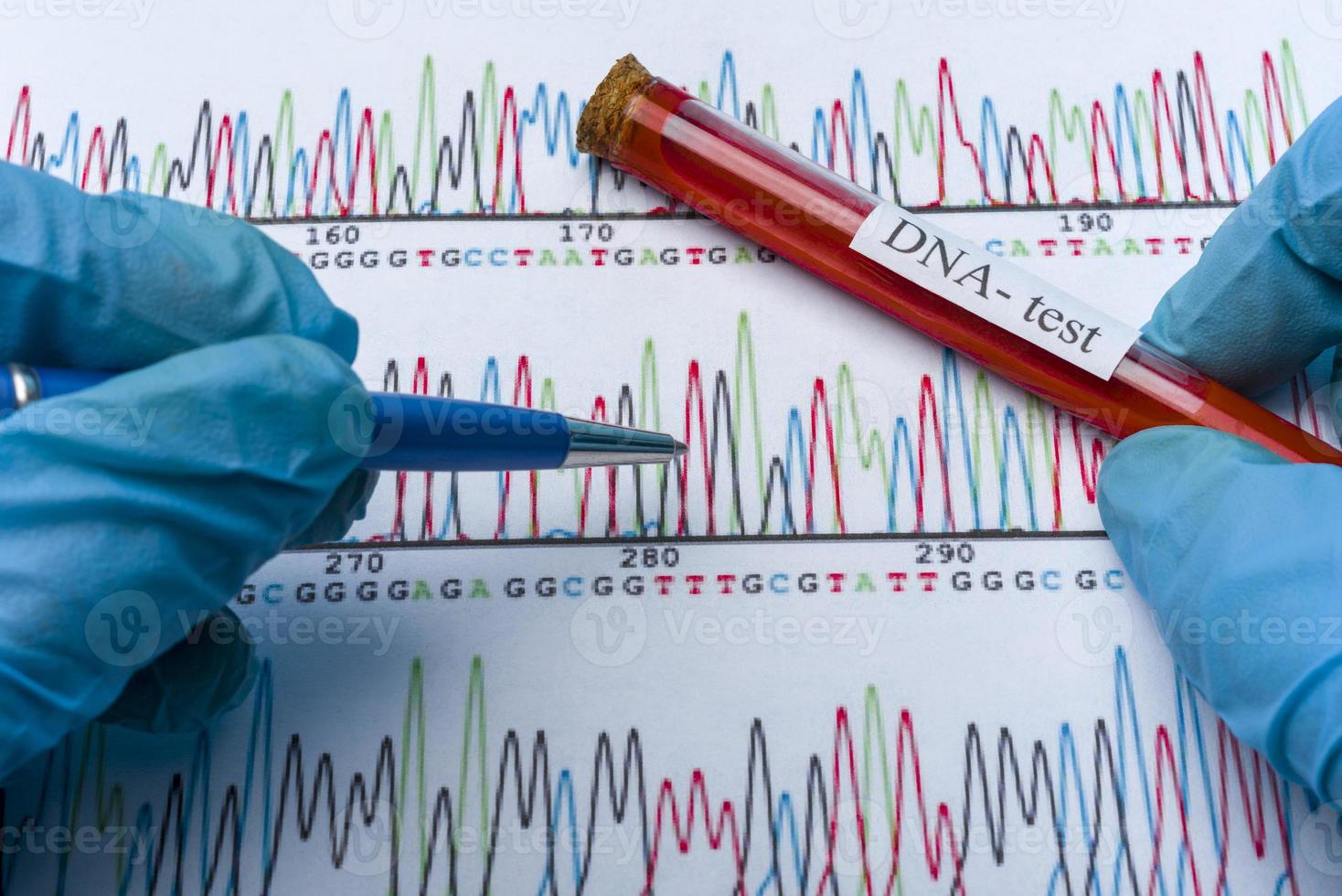 dna-molekül, das sich in der durchstechflasche zur blutanalyse bildet.3d-rendering, konzeptionelle bilder. foto