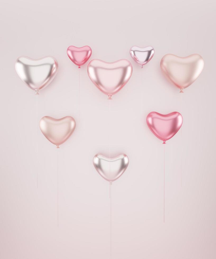 herzform luftballons 3d-rendering zusammensetzung pastellrosa hintergrund für den valentinstag. Konzept-Grußkarte für Valentinstag 3D-Darstellung. foto