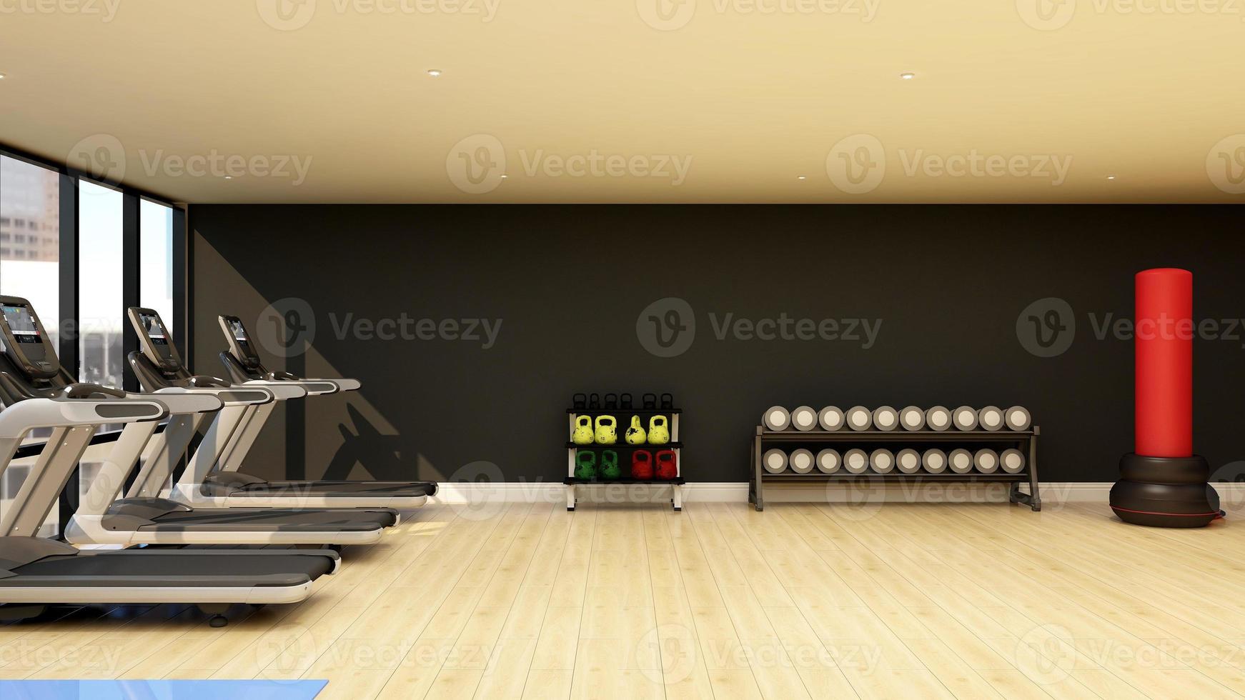 3D-Rendering Modernes Fitnessstudio Logo-Mockup für den Fitnessraum foto