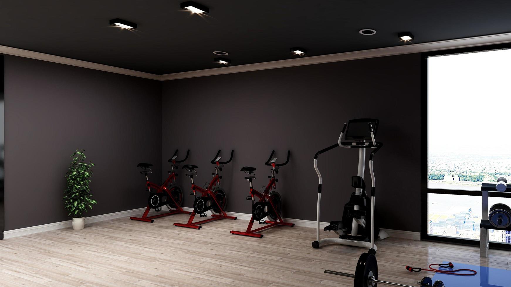 3D-Rendering Modernes Fitnessstudio Logo-Mockup für den Fitnessraum foto