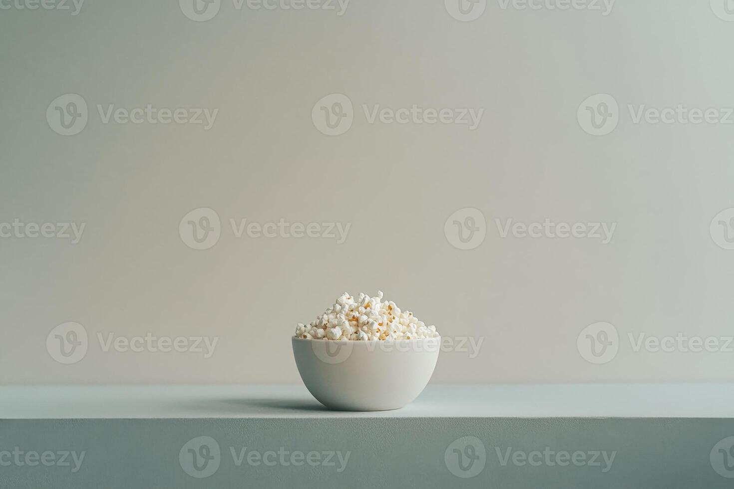 Weiß Schüssel von Popcorn auf ein Licht Blau Oberfläche foto