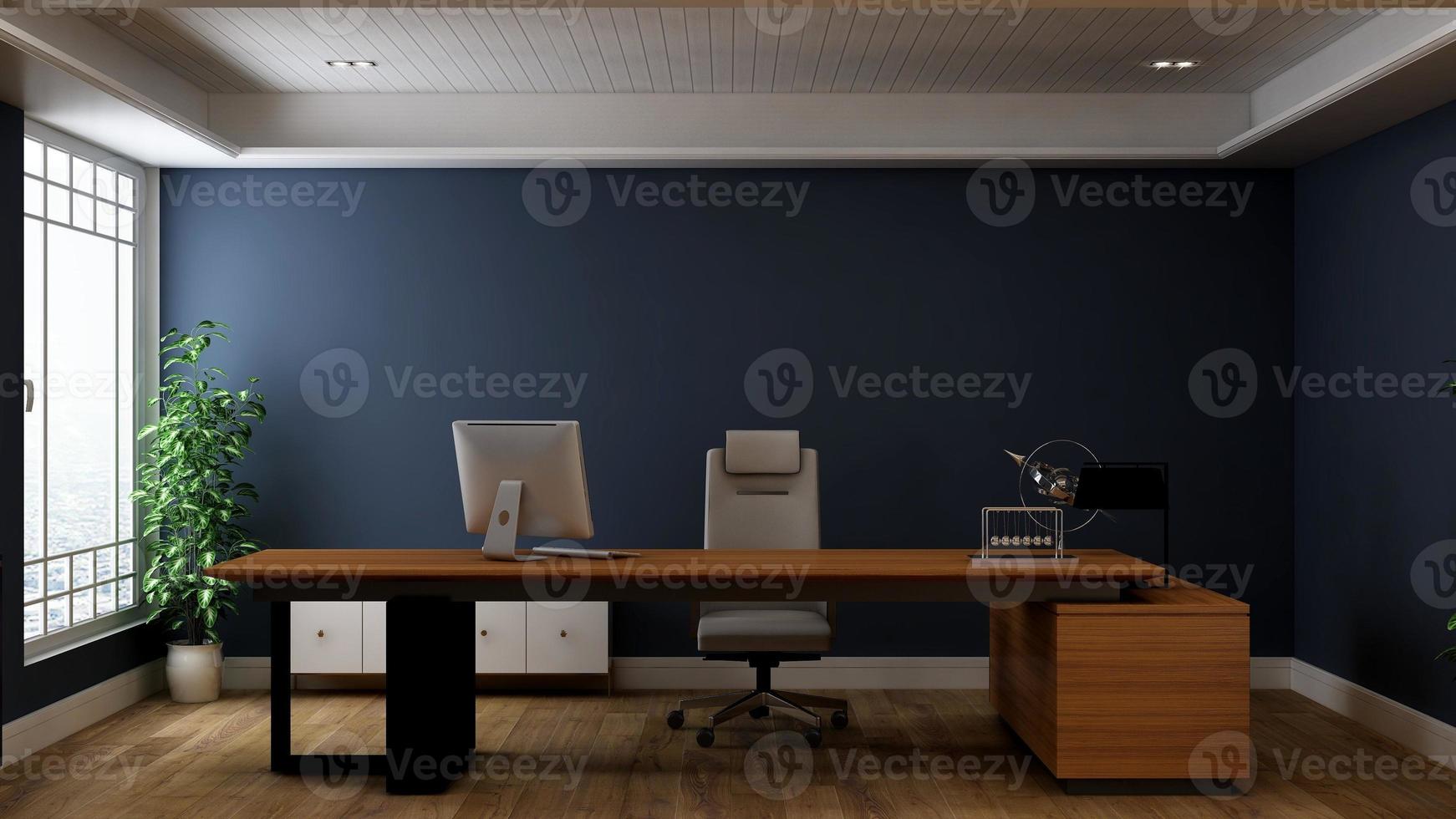 3D-Render moderner Business Office Manager-Raum mit 3D-Design-Interieur für Firmenwand-Logo-Mockup foto